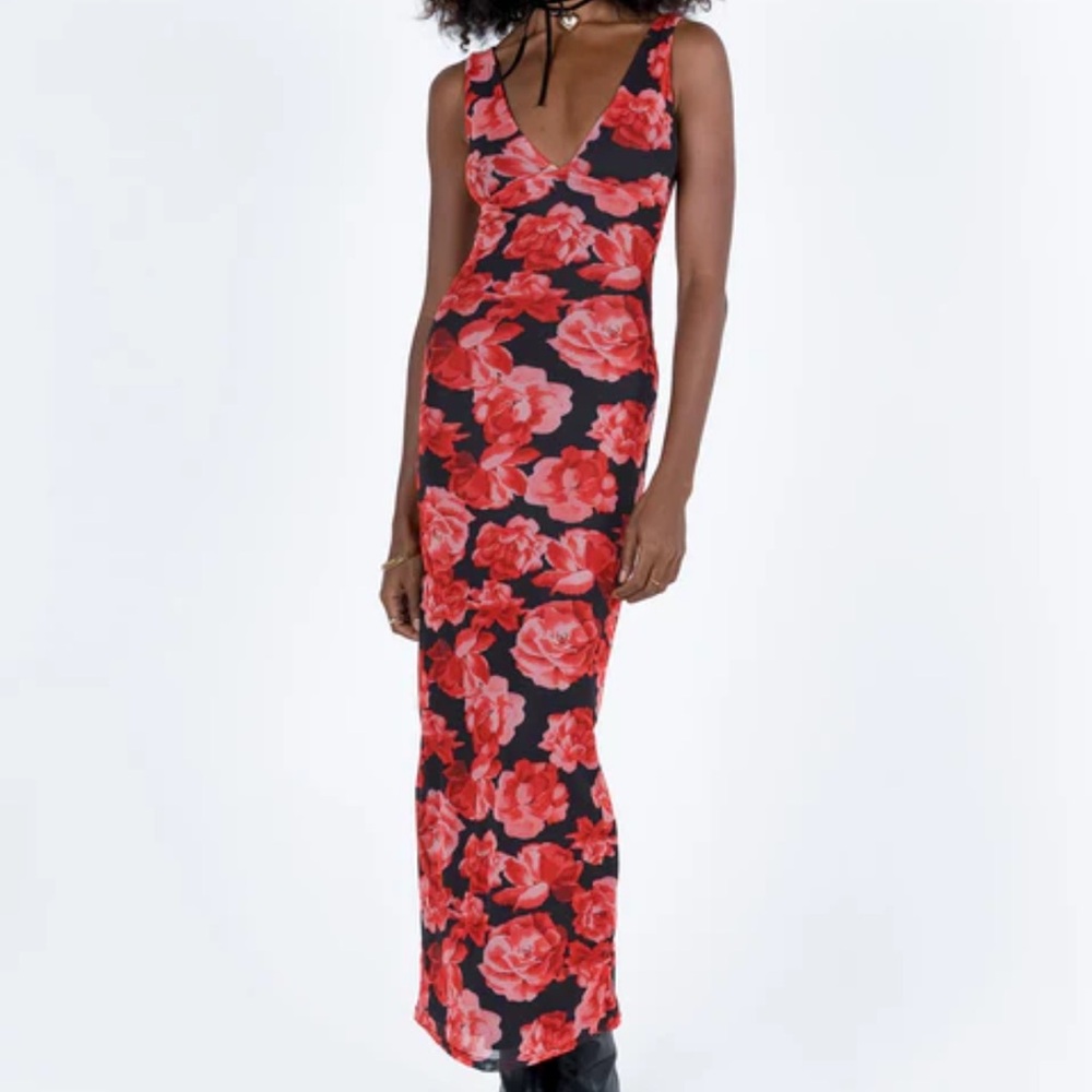 PRINCESS POLLY LAUERS MAXI DRESS RED FLORAL / BLACK